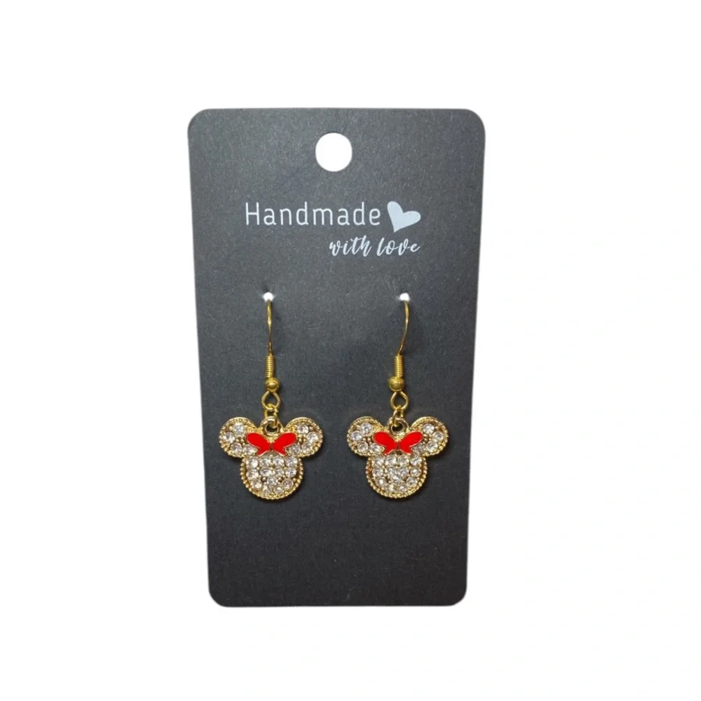 Handmade Gold Rhinestone Minnie Earrings - Picture 1 of 2